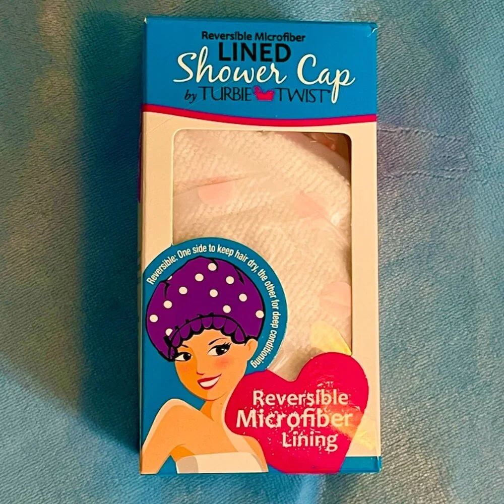NEW Turbie Twist Reversible Microfiber Lined Shower Cap- Pink polka dots